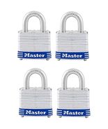 Master Lock 3008D Outdoor Padlock with Key, 4 Pack Keyed-Alike Silver 1-... - $57.82 CAD