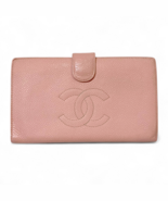 CHANEL Caviar Skin Bi-fold Long Wallet Coin Purse Coco Mark Pink Authentic - $145.12