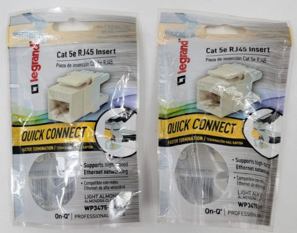 Two Legrand Cat 5e RJ45 Insert Quick Connect High Speed Ethernet WP3475 LA - V1 - $10.00