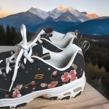 Skechers Women&#39;s Size 6.5  D&#39;Lites Black Floral Bright Pink Blossom  Emb... - $49.45