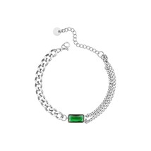 Green Stone Link Chain Bracelets For Women Gold Color Stainless Steel Lady Glass - £26.76 GBP