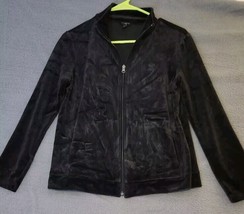 Talbots Jacket Womens SP S Petite Black Velour Velvet Mock Neck Zip Up S... - $19.75