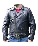 Jacket Leather Mens Biker Cowhide Motorcycle American Men Vintage Bomber... - $4,645.97 MXN