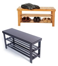 Bamboo 3 Tiers Shoe Rack Stool Shoes Organizer Wood Entryway Bench Stora... - £36.76 GBP
