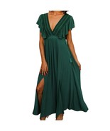 Baltic Born Jennifer Hunter Green Flutter Tassel Tie Double Slit Midi Dr... - $53.94 CAD