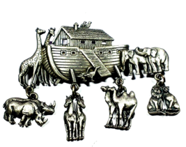 Vintage Pewter JJ &quot;Noah&#39;s Ark&quot;  3 &quot; brooch signed - £11.93 GBP