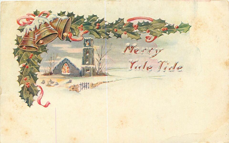 Antique Embossed Christmas Postcard L071 Cancel 1907 Church Bells Holly ... - $5.94