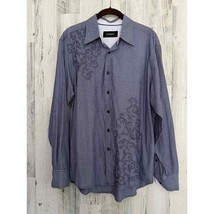 J Campbell Mens Shirt Size Large Blue Stripe Embroidered Filagree Design - $13.82