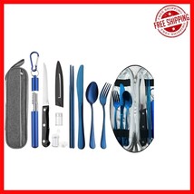 Durable Travel Utensil Set – 7-Piece Blue Stainless Steel Flatware Colle... - $546.04 MXN