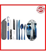 Durable Travel Utensil Set – 7-Piece Blue Stainless Steel Flatware Colle... - $537.71 MXN
