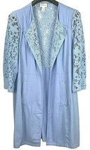 Chicos Tunic Cardigan Womens Lt Blue with Crochet Inlay Lapel 3/4 Sleeves Size 1 - £15.63 GBP