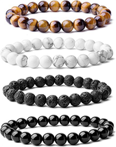 CLEARANCE! 4Pcs 4Mm Gemstone Beaded Bracelets for Women Mens Healing Crystal Sto - $12.56