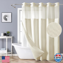 eachope Cream Long No Hook Shower Curtain with Snap-in Fabric Liner Set ... - $43.41