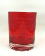 Trend Candle Run Glass Etched Red Pine Tree Votive Candle Holder Christm... - $10.95