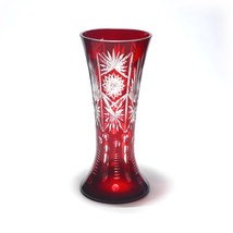 Bohemia Burgundy Lead Crystal Vase, Large Art Deco Hand Cut Vase - $138.78 CAD