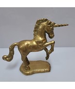 Vintage Solid Brass UNICORN Figurine 7&quot; Tall Rearing Horse Statuette Statue - £14.07 GBP