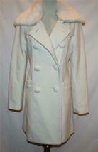 BEBE Winter White Wool Double Breasted Coat -Removable Rabbit Collar- SMALL - £119.54 GBP