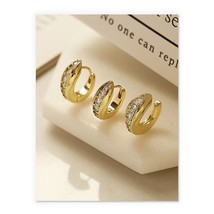 18K Gold Zirconia Claudette Huggie Hoops &amp; Earring Set   designer, stylish, bold - £41.85 GBP