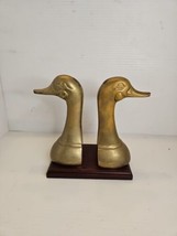 Vintage Pair Mid Century Brass Mallard Duck Head Bookends 6&quot; Tall - £20.44 GBP