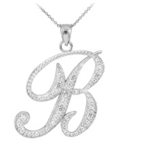 Personalized 925 Sterling Silver CZ Initial Script Letter B Pendant Necklace - £40.16 GBP+