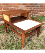 Mid Century Modern Teak &amp; White Laminate Two Tier End Table 29x22x22&quot; Vi... - $296.99