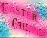 Vtg Postcard 1900s Embossed Large Letter Easter Greetings Airbrushed Micah  - $3.91