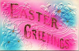 Vtg Postcard 1900s Embossed Large Letter Easter Greetings Airbrushed Micah  - £3.07 GBP