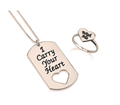 Cary Your Heart With Me Dog Tag Ring Set: Sterling Silver, 24K Gold, Rose Gold - £127.88 GBP