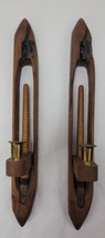 Pair Vintage Wood Weaving Loom Shuttle Candle Holders 20&quot; - £19.39 GBP
