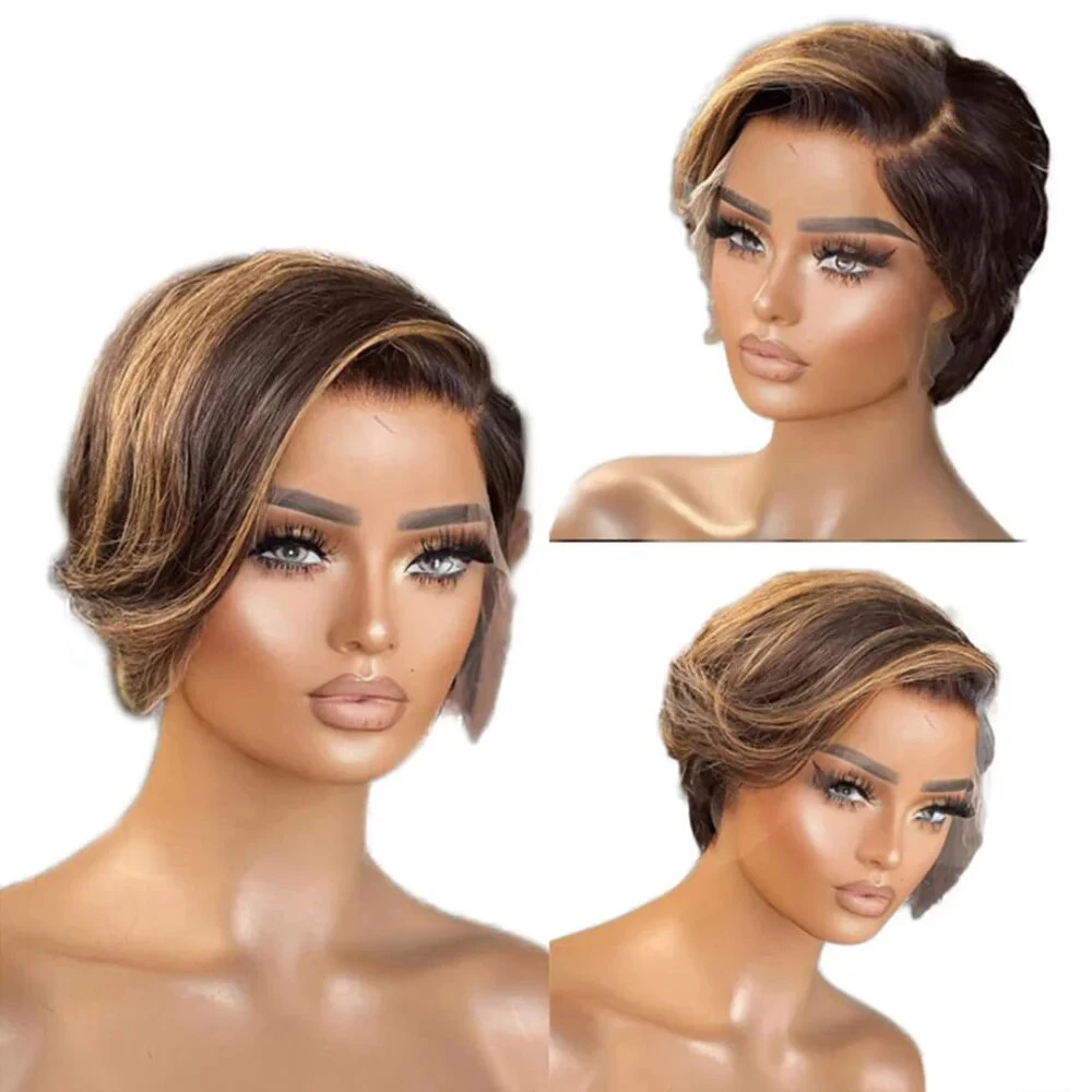 Pixie Cut Wig Transparent Lace Front Human Hair Wigs For Women Straight Sho - £32.21 GBP+