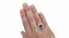 3Ct Cushion Blue Sapphire Simulated Diamond Ring 14k White Gold Plated - £67.04 GBP