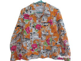 Susan Graver style Women&#39;s XS Jacket blazer orange pink flowers vacation... - £11.72 GBP