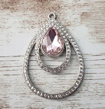 Vintage Pendant Large Pink &amp; Clear Gems - No Chain Included - £11.96 GBP