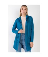 Blue Long Sleeve Open Front Hooded Cardigan - $218.29 MXN