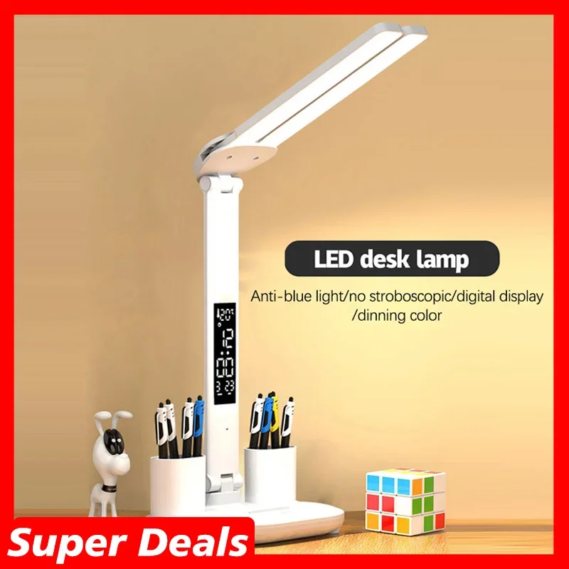 LED Desk Lamp USB Dimmable Touch Foldable Table Lamp with Calendar Tempe... - $7.93+