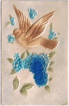 Postcard Embossed Bird Forget Me Nots Made In Germany - £3.15 GBP