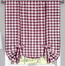 Buffalo Check Tie-Up Shade Burgundy 42&quot;Wx63&quot;L Polyester/Cotton 1.5&quot; Rod-Pocket - £15.17 GBP