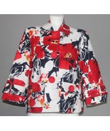 Coldwater Creek Colorful Navy White Red Poppies Button Front Jacket Wms ... - $44.81 CAD