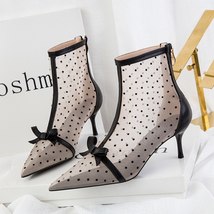 Ean style sexy fashion pointed mesh polka dot breathable hollow bow stiletto ankle boot thumb200
