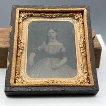 Antique Civil War Sweetheart Ambrotype Portrait in Half Case, Militariana Ornate - £100.31 GBP