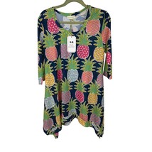 Simply Southern Pineapple Print 3/4-Sleeve Asymmetrical Top Tunic Size S - $369.07 MXN