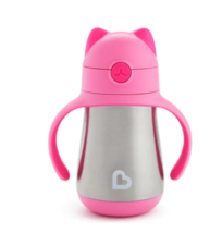  Munchkin Cool Cat Stainless Steel Straw Cup 8 Ounce Pink - £15.94 GBP
