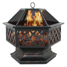 Hex Shaped Patio Fire Pit Outdoor Home Garden Backyard Firepit Bowl Fireplace - £87.92 GBP
