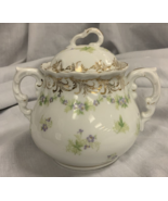 Vintage KPM Sugar Bowl Purple Flowers Gold Trim - $11.93