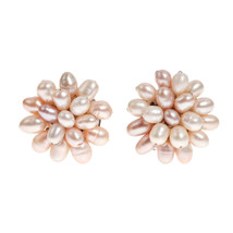 Pretty Pearl Cluster Pink Flower Clip-on Earrings - $23.75