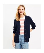 LOFT Boyfriend Cardigan Sweater Navy Blue Small Slouchy Pocket Dark Acad... - $34.64