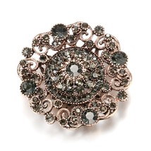 Boho Brooch Pin For Women Antique Gold Color Vintage Gray Crystal Flower Arabesq - £6.31 GBP