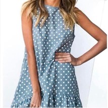 Mazik Polka Dot Sleeveless Ruffle Dress Blue &amp; White Small NWT - £18.67 GBP