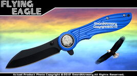 Flying Eagle Spring Assisted Open Folder Feather Look Pocket Knife Blue ... - $10.87