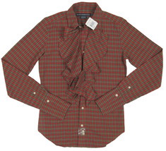 NEW Polo Ralph Lauren Womens Shirt!  Red Plaid with Long Cuffs  Ruffle F... - $54.99